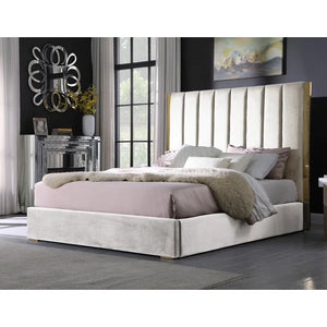 Carys Velvet Upholstered Bed (Beige)