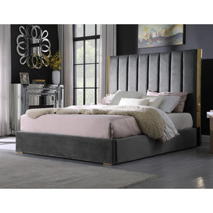 Carys Velvet Upholstered Bed (Grey)