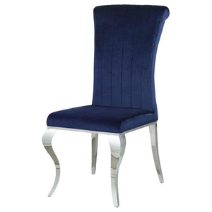 Betty Upholstered Side Chairs (Set of 4) (Ink Blue and Chrome)