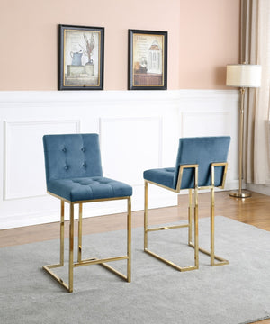 Ariana Counter Height Dining Chairs in Blue with Gold Legs