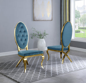Madelyn Dining Chairs in Light Blue with Gold Legs