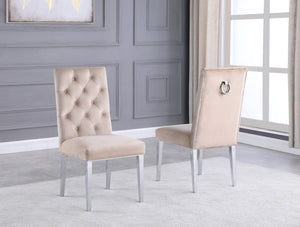 Tegan Beige Velvet Tufted Chairs Silver legs