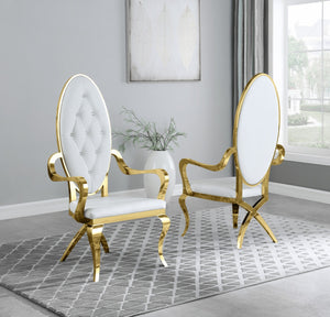 Madelyn Armed Dining Chairs in White with Gold Legs