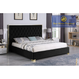 Kressa Upholstered Velour Bed (Black with Gold)
