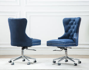 Wendy Tufted Velvet Upholstered Adjustable Chair Silver Base (Navy Blue)