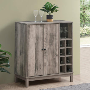 Malin 2-door Wine Cabinet with Stemware Rack (Weathered Acacia)