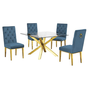 Blake Glam Glass and Gold Dining Set (Teal)