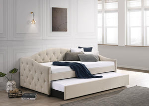 Sadie Upholstered Twin Daybed with Trundle (Taupe)