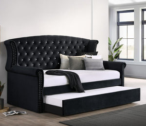 Scarlett Upholstered Tufted Twin Daybed with Trundle (Black)