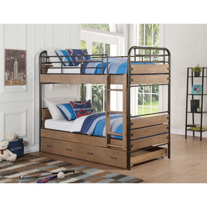 Adams Twin Bunk Bed & Trundle (Oak/Grey)