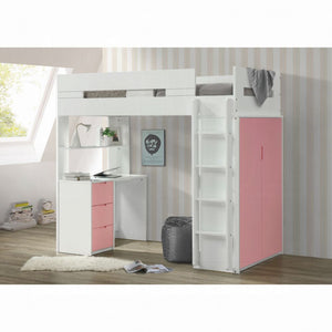 Nerice Twin Loft Bed (White & Pink)