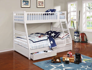 Ashton Twin/ Full Bunk Bed 2 Drawers (White)