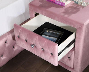 Zohar Velvet Crystal Button Tufted Bedroom Collection (Pink)