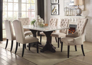 Gerardo 7-PCS Rectangular Table Dining Set (White Marble Top/Weathered Espresso)