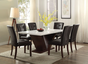 Forbes 7-PCS Dining Set (White Marble/Walnut)