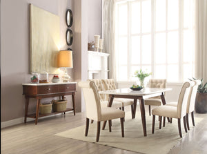 Gasha 7-PCS Dining Set (White Marble/Walnut)