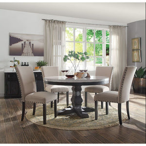 Nolan 5-PCS Round Dining Set (White Marble/Dark Oak)