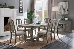 Zumala 7-PCS Dining Set (Marble/Weathered Oak)
