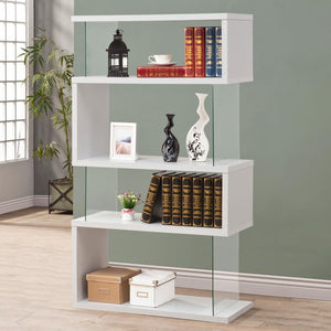 Emelle 4-shelf Bookcase with Glass Panels (White)