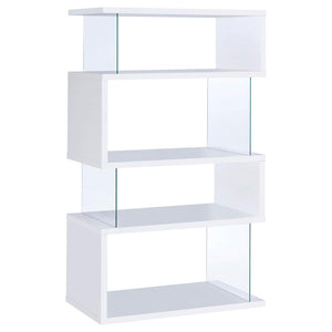 Emelle 4-shelf Bookcase with Glass Panels (White)