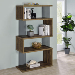 Emelle 4-shelf Bookcase with Glass Panels (Aged Walnut)