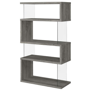 Emelle 4-shelf Bookcase with Glass Panels (Grey)