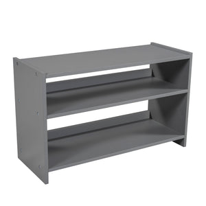 Twin Low Loft Bed with Two Movable Shelves and Ladder, Decorative Guardrail Chalkboard, Gray