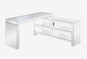Noralie L-Shaped Contemporary Desk (Glass/Silver)