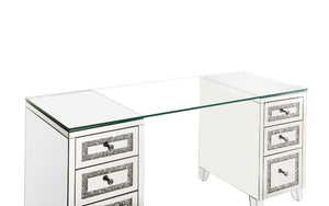 Noralie Glass-Top Writing Desk (Glass/Silver)