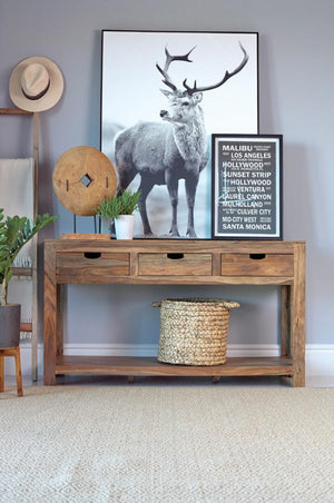 Persia 3-drawer Storage Console Table (Natural Sheesham)