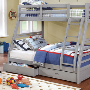California Twin-Over-Full Bunk Bed with Drawers (Grey)