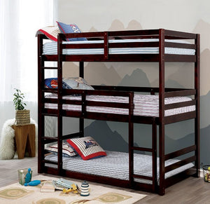 California Triple Twin Bunk Bed (Dark Walnut)