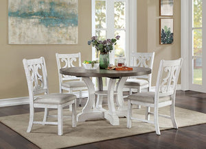 Auletta 5-PCS Round Dining Set (Distressed White/Grey)