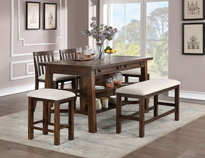 Fredonia 6-PCS Counter Height Dining Set (Rustic Oak/Beige)