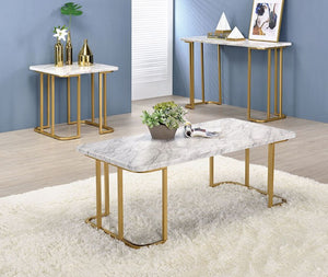 Calista Living Room Table Collection (Gold/White)