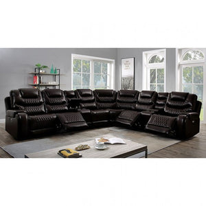 Mariah Leather Power Sectional with Recliner (Brown)