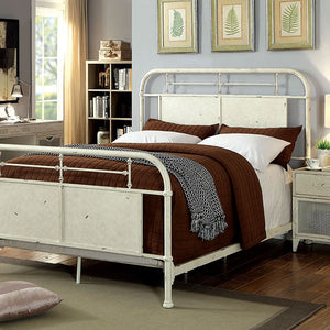 Haldus Industrial-style Bed (Distressed White)