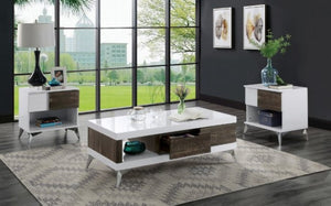 Corrine Living Room Table Collection (White/Distressed Dark Oak)
