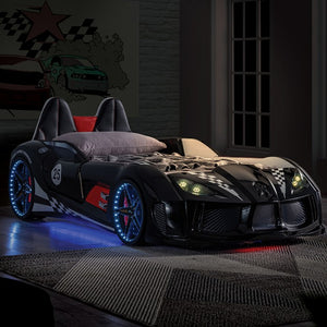 Trackster Racecar Bed with LED Lights (Black)