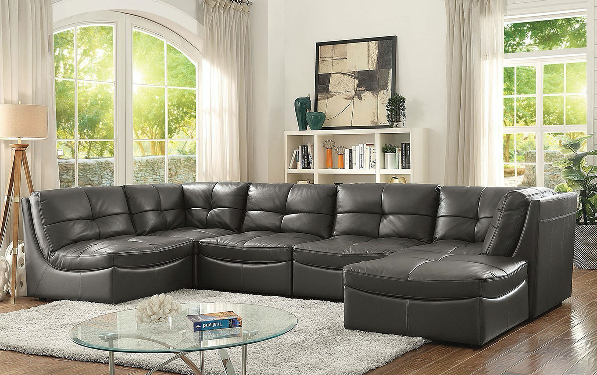 Grey leather sectional deals