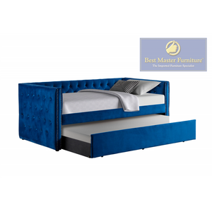 Marcie Velvet Fabric w/ Nailheads Bed (Blue)