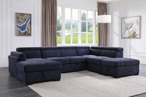 Nekoda Navy Storage Sleeper Sectional Sofa and Ottoman (Blue)