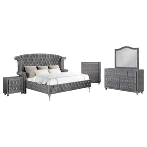 Deanna Bedroom Collection in Grey Velvet