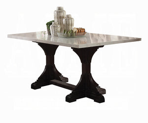 Gerardo 7-PCS Rectangular Table Dining Set (White Marble Top/Weathered Espresso)