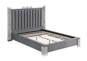 Victoria Velvet Grey and Silver Platform Bed