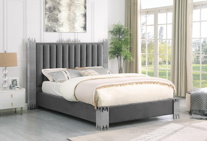 Victoria Velvet Grey and Silver Platform Bed