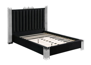 Victoria Velvet Black and Silver Platform Bed