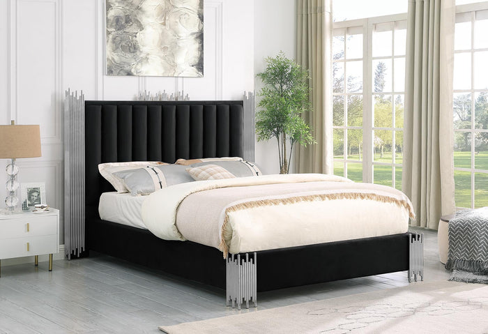 Victoria Velvet Black and Silver Platform Bed