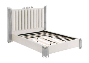 Victoria Velvet Cream and Silver Platform Bed