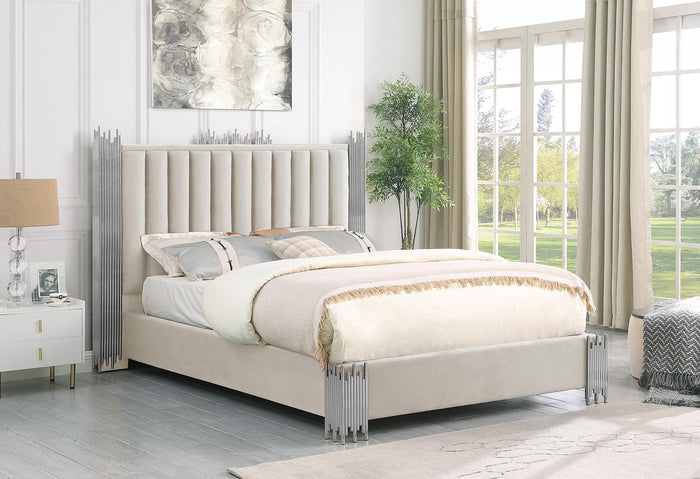 Victoria Velvet Cream and Silver Platform Bed